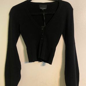 Cynthia Rowley Black Cropped Sweater with Balloon Sleeves WITH TAGS